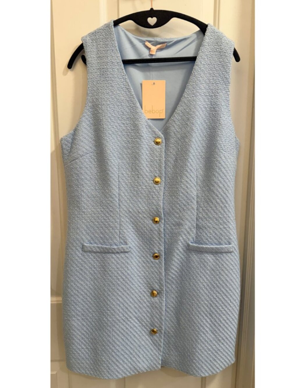 NWT BeBop Light Blue Tweed Gold Button Mini Dress XL